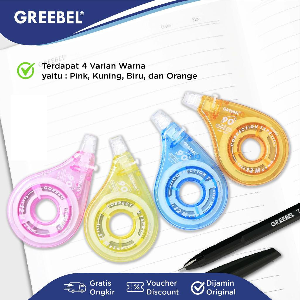 

GREEBEL Correction Tape GCT-1227 Pastel Lucu / Tip-ex Roll, Tipe X Kertas , Pita Koreksi, Tip X