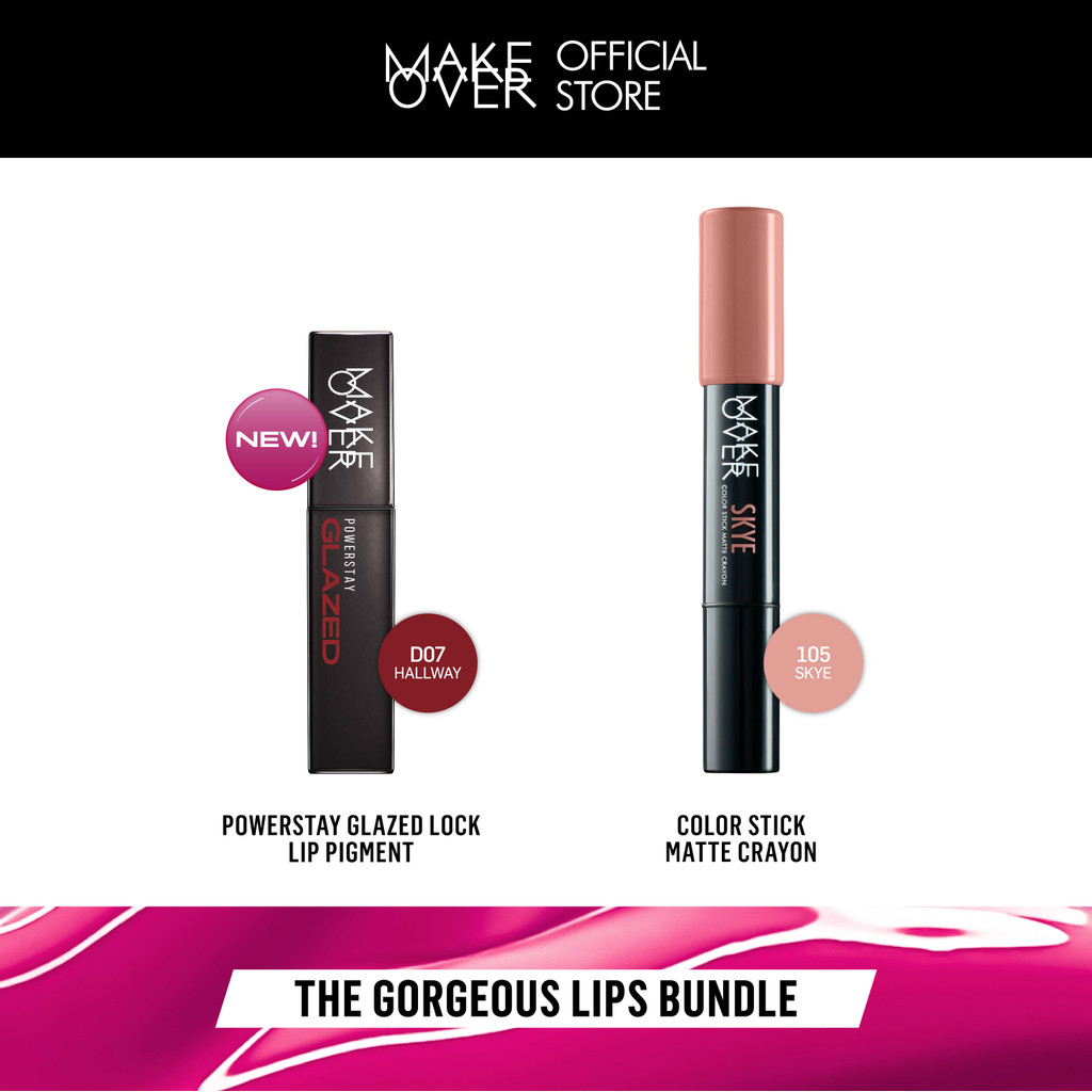 MAKE OVER Gorgeous Lips Bundle : Glazed Lock Lip Pigment + Color Stick Matte Crayon 105 Skye - NIKI 