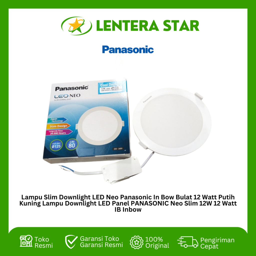 Lampu Slim Downlight LED Neo Panasonic In Bow Bulat 12 Watt Putih Kuning Lampu Downlight LED Panel