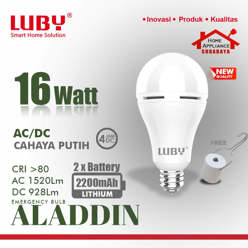 LUBY Aladdin Lampu LED Bulb - Emergency Lamp AC / DC 16W - 16 Watt 6500K