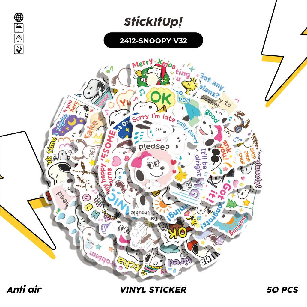 

COD✨ 50 Pcs Stiker Pack SNOOPY V32 Lucu Aesthetic Vynil Waterproof untuk Freebies Sticker Buku Journal Casing HP Laptop