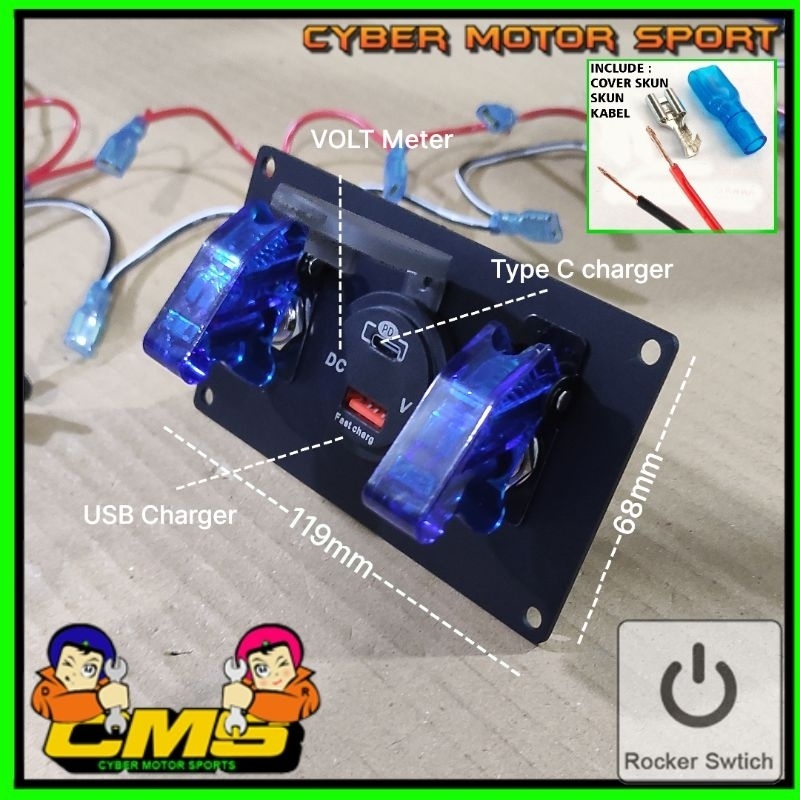 dashboarad add on panel Saklar 12v universal sakelar switch lampu LED dashboard panel volt meter USB