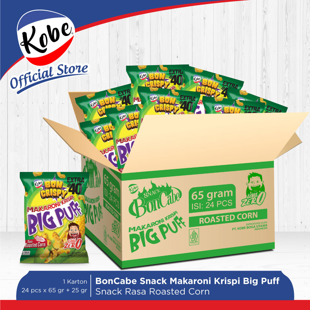 

Kobe Snack Boncabe Makaroni Krispi Big Puff Rasa Roasted Corn 65gr+40% - 1 Karton isi 24pcs