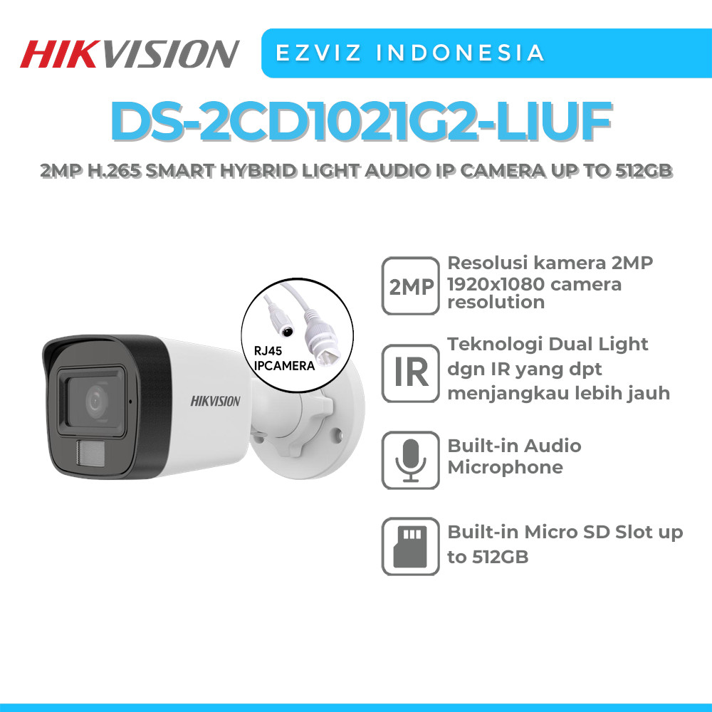 HIKVISION DS-2CD1021G2-LIUF 2MP H.265 SMART HYBRID LIGHT AUDIO IP CAMERA UP TO 512GB