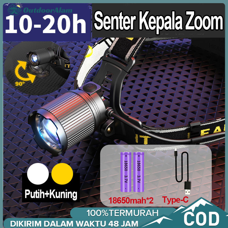 Senter Berkemah Senter Kepala Super Terang/Zoom Headlamp/senter lampu depan sensor/Senter Kepala
