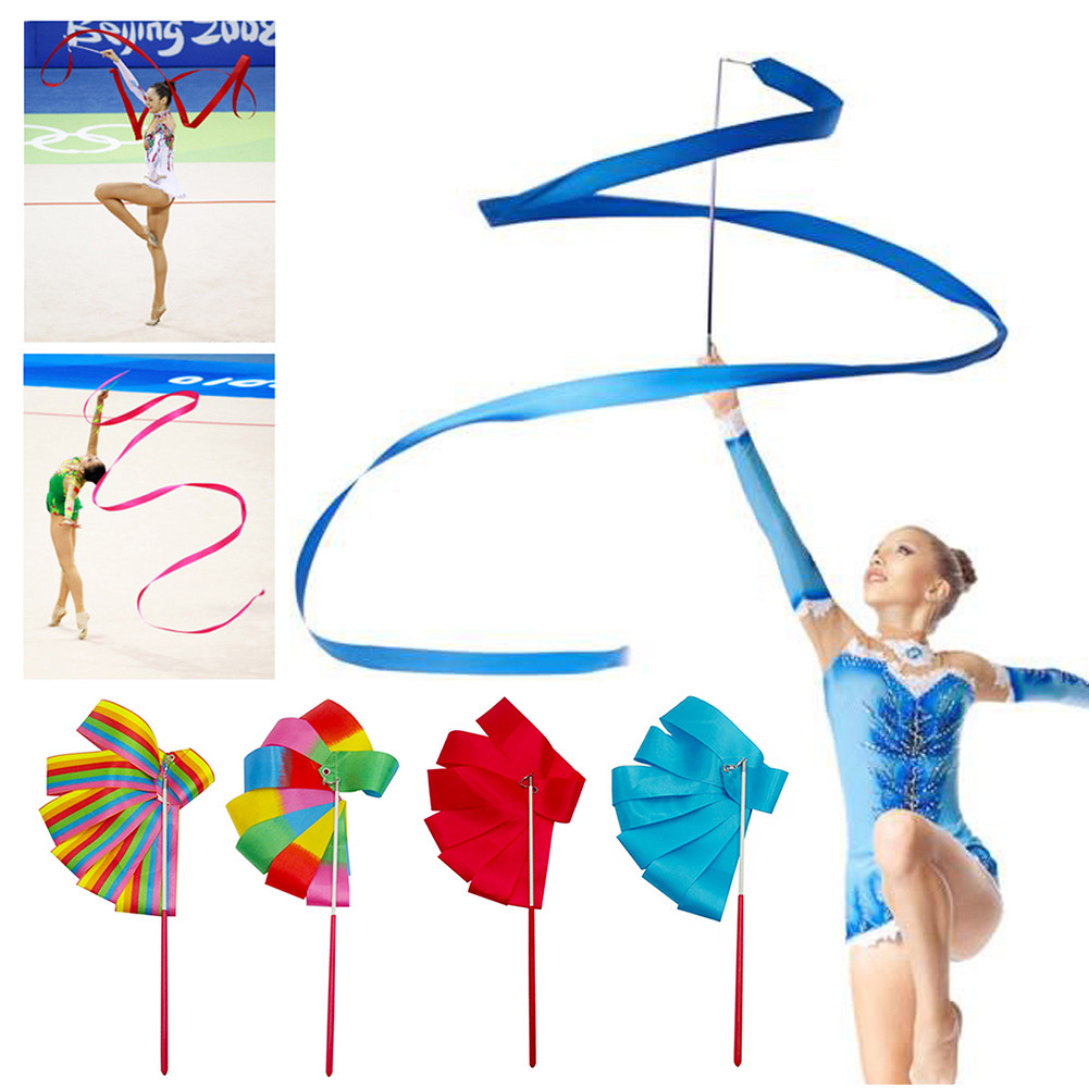 2M/4M Colorful Gym Ribbons Dance Ribbon Rhythmic Art Gymnastic Ballet Streamer Twirling Rod Stick Fo