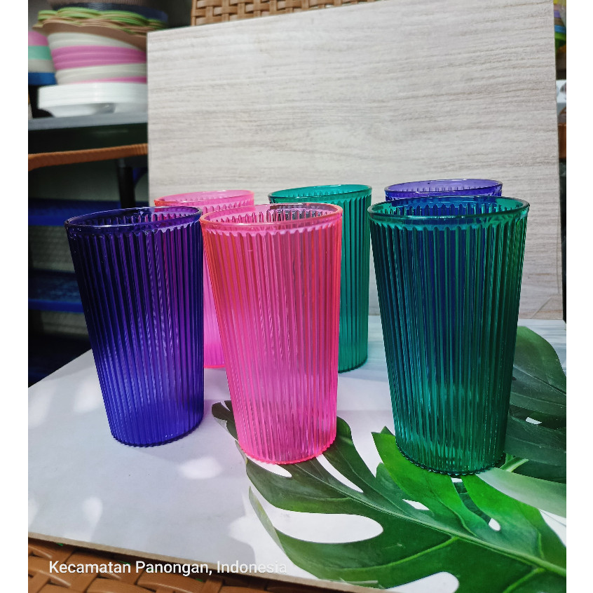 GROSIR 1 LUSIN (12 pc) Gelas Plastik Mika Murah Gelas Minum Transparan Warna Cantik Motif Bambu Gela