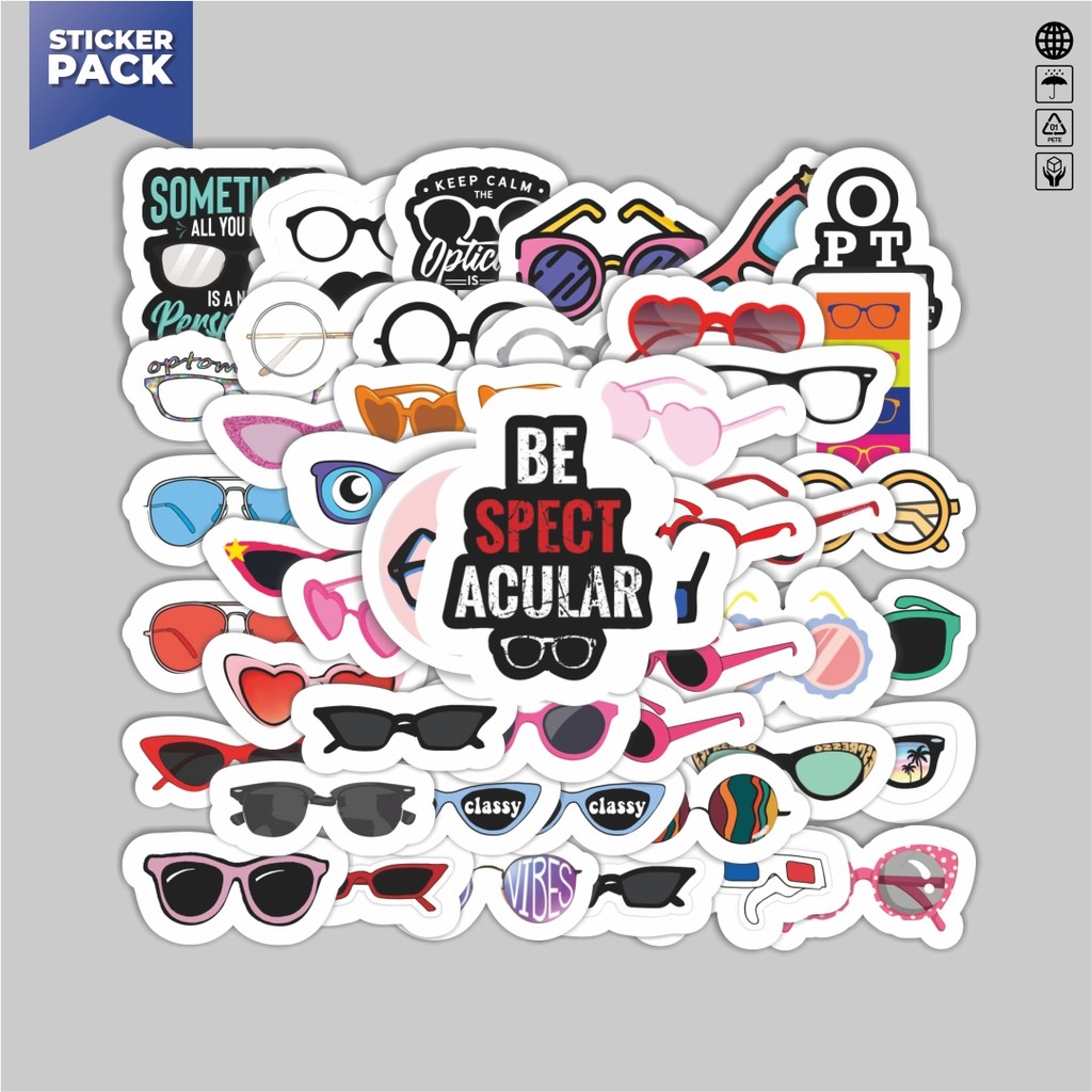 

[100PCS]Stiker Pack Stiker Kacamata Aesthetic Vinyl Anti Air Dekorasi Sticker Laptop Buku Journal Koper Helm Casing HP Gitar Helm Skateboard