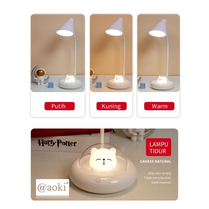 Promo AOKI Lampu belajar UFO kucing led night tidur sentuh 3warna Baca Meja Kerja unik lucu - UFO te