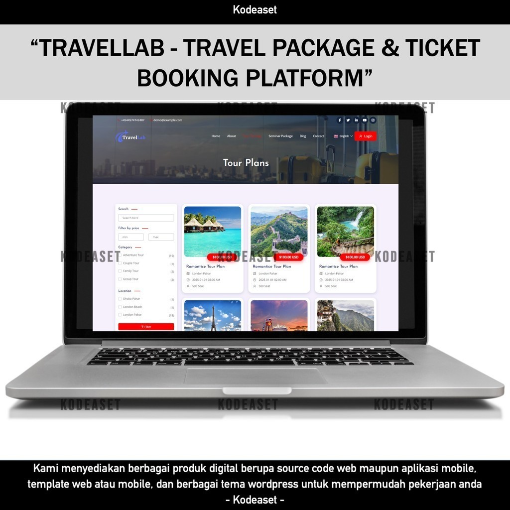 SOURCE CODE APLIKASI WEB TRAVELLAB - TRAVEL PACKAGE & TICKET BOOKING PLATFORM D305 KODEASET