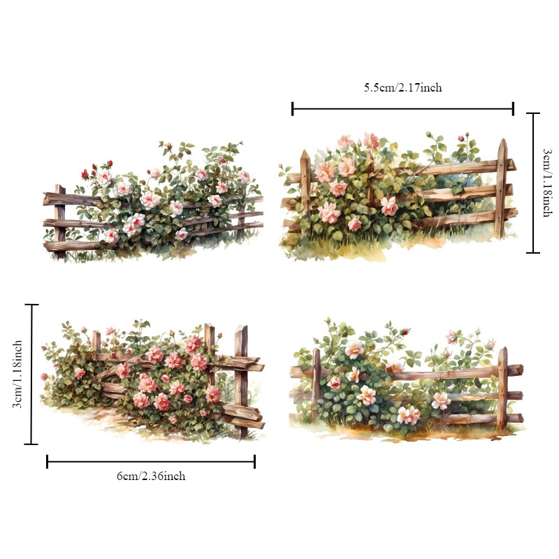 

Stickers Watercolor flower garden wooden railing fence Stickers DIY Diary Project Decoration Vintage Scrapbooking Stationary
