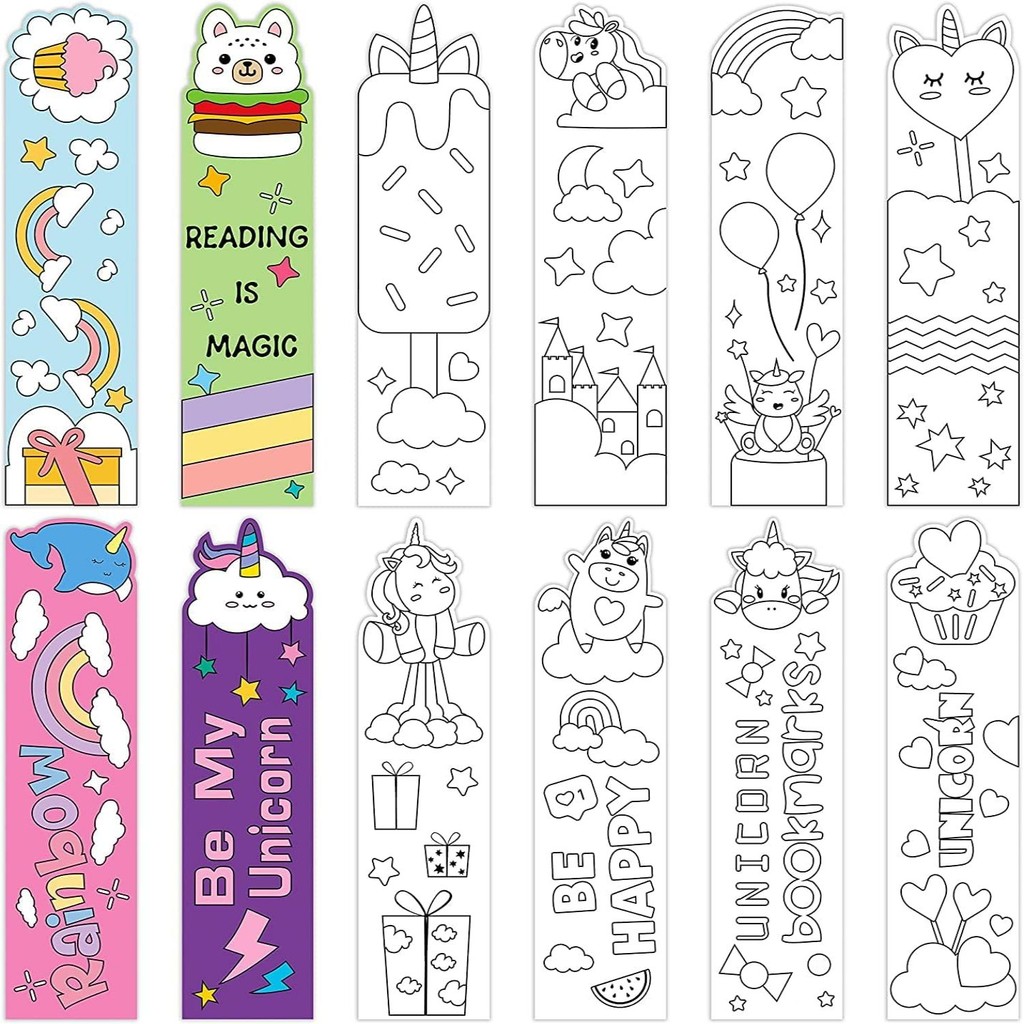 

72Pcs Unicorn Coloring Bookmarks Rainbow Theme DIY Coloring Bookmark Tags Craft Teacher Rewards Prize Party Gift for Kid Student