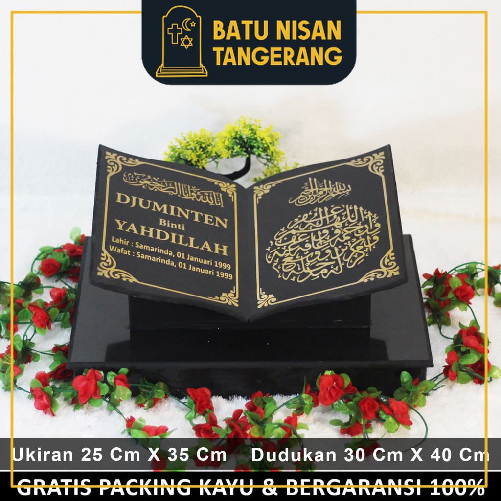 BNT - Batu Nisan Makam Granit Lengkap Full Set Model Bentuk Buku Alquran Dan Dudukan Maesan Kijing H