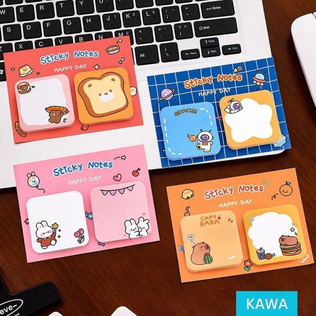 

KAWA Stick Note Catatan Tempel Isi 60 Lembar Sticky Notes 2 Motif Persegi Full Color Berwarna Lucu Cute Aesthetic Estetik Karakter Kartun Cartoon Character MO