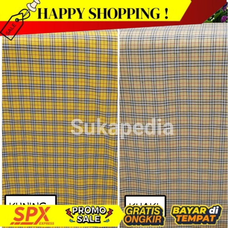 SUKA Kain Kotak Seragam 7 Kuning, merah dan Khaki (lebar 115cm)Harga per 0,5m SKPD