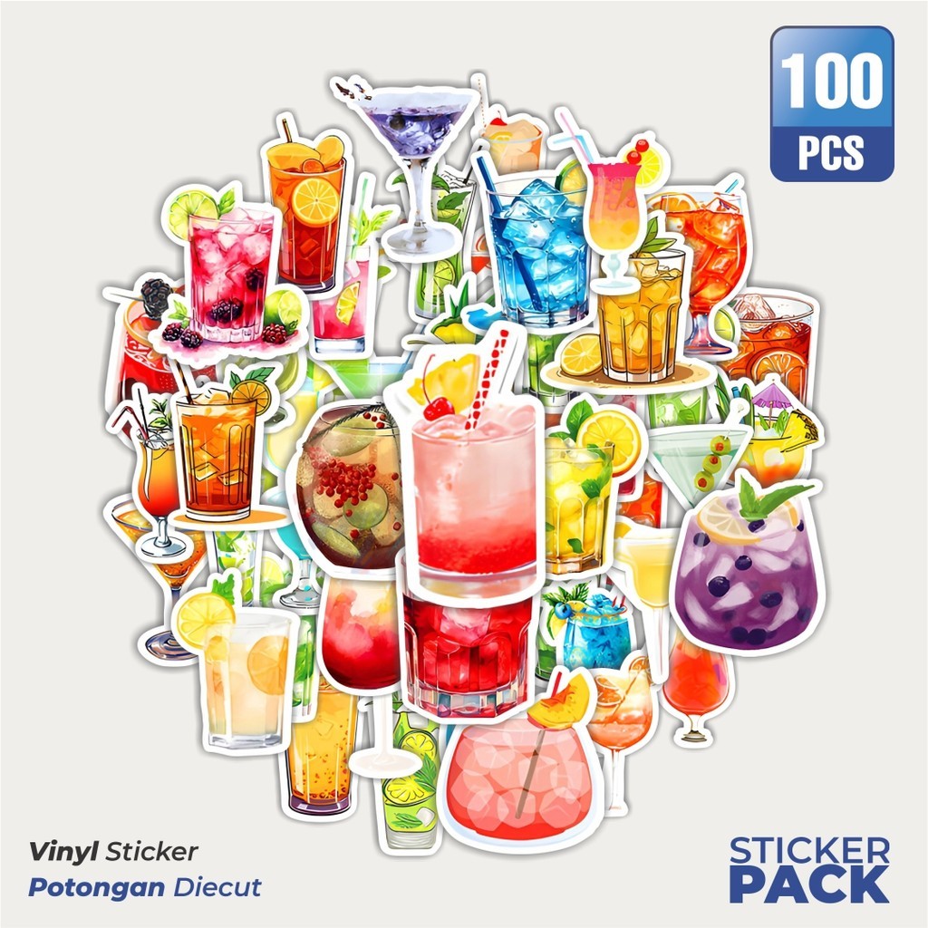 

MURAH 100 PCS Stiker Minuman Dingin Waterproof Aesthetic- Untuk Laptop, Motor, dan Helm - Paper Stationery Pack