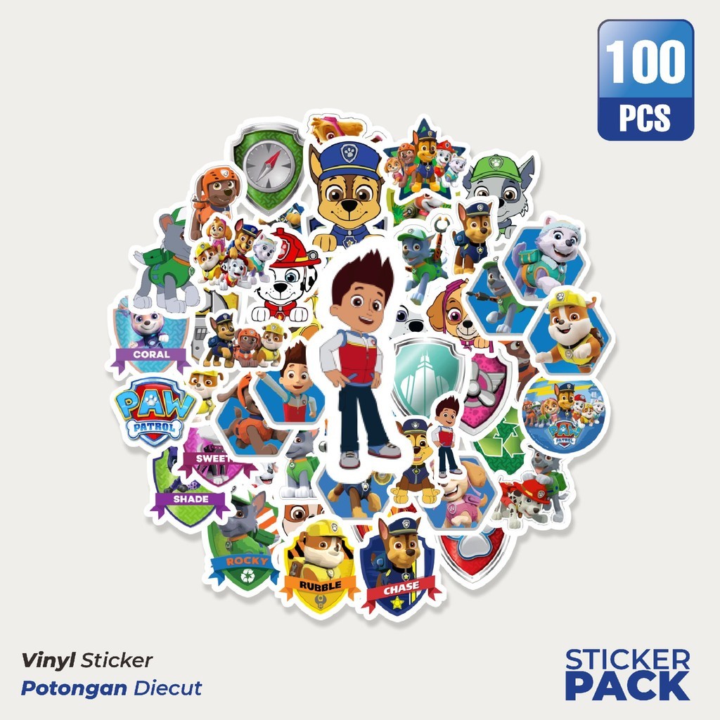 

MURAH 100 PCS Stiker Kartun Hewan PAW Patrol Waterproof Aesthetic- Untuk Laptop, Motor, dan Helm - Paper Stationery Pack
