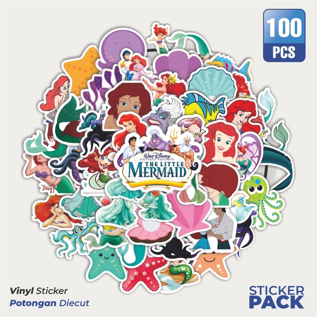 

MURAH 100 PCS Stiker Kartun Disney The Little Mermaid Ariel Waterproof Aesthetic- Untuk Laptop, Motor, dan Helm - Paper Stationery Pack