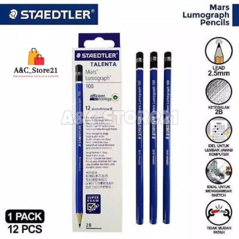 

[BISA COD] PENSIL 2B STAEDTLER Mars Lumograph 1 PACK ISI 12 PCS/ Pensil 2B - Staedtler mars lumograph graphite art drawing pencil pensil