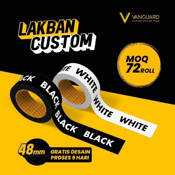 

Lakban Custom 48mm 72 roll Cetak Printing Vanguard, MOQ 1 dus isi 72 roll, QUANTITY TERKECIL SE-DUNIA, Custom Printed Tape - 1 warna, Bening PROMO !