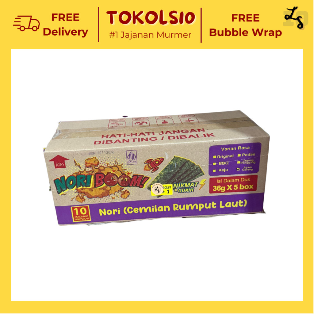 

[1 DUS] Nori Boom Rumput Laut Rasa Original/Keju/Pedas/BBQ/Ayam Goreng 5 Pack x 12 pcs @3gr