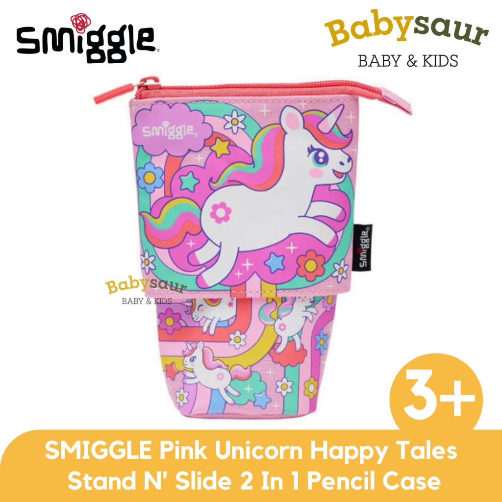 

SMIGGLE 100% Original Pink Unicorn Happy Tales Stand N' Slide 2 In 1 Pencil Case Peralatan Sekolah Tempat Pensil Anak Perempuan