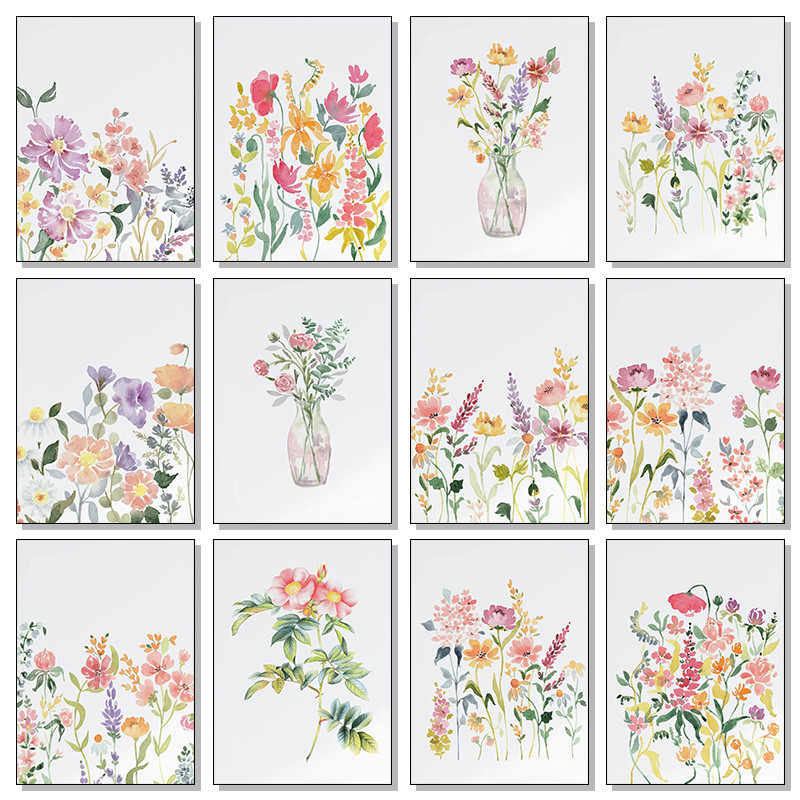 

Watercolor Wildflower Watercolor Botanical Flower Poster Prints Plant Boho Wall Art Canvas Painting Pictures Living Room Decor