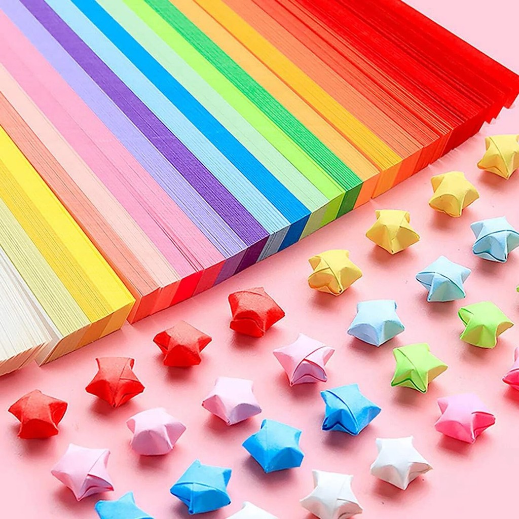 

Multicolor Star Origami Paper Solid Color Gradient Color Star Paper Decoration Paper Strips DIY Hand Art Crafts