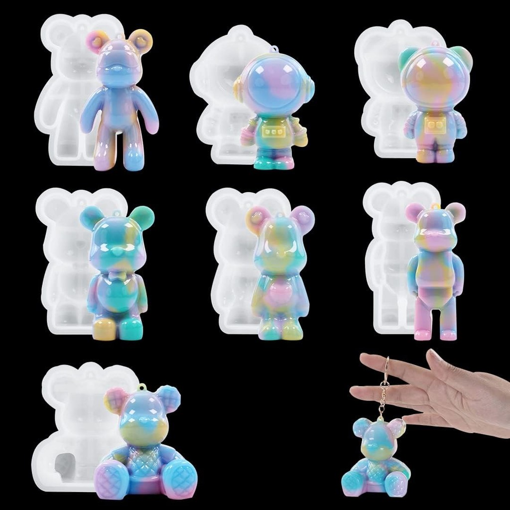 

1pcs 7kinds Bear Keychain Resin Mold for Epoxy Cute Bear Pendant Silicone Mold with Hole Jewelry Making Craft Epoxy Casting Mold