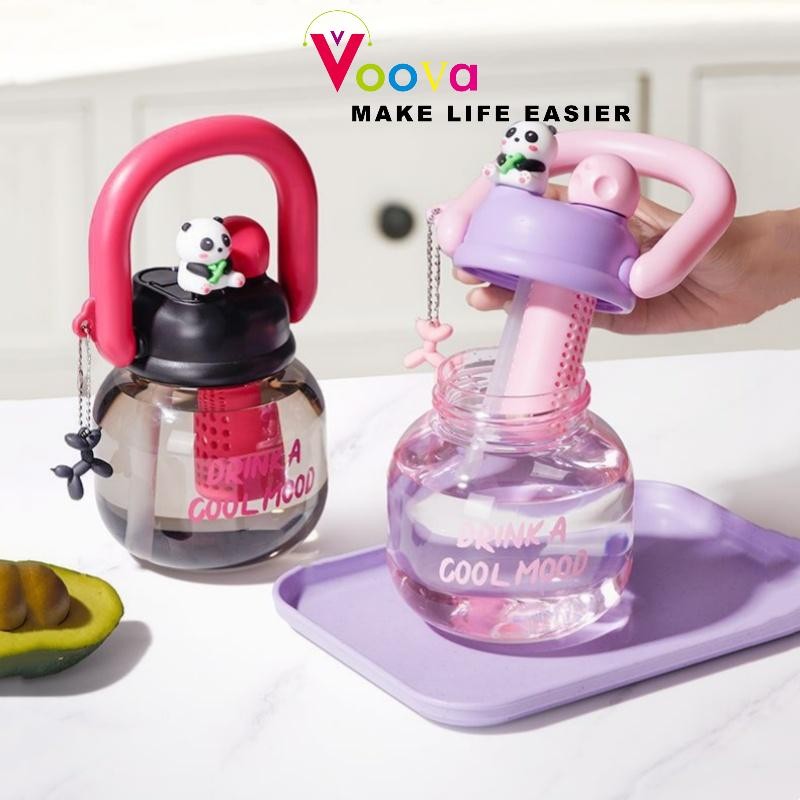 VOOVA Botol Minum/ Tumbler Karakter Kartun 800ml Transparan / Botol Minum 2 Cara Minum Karakter Lucu
