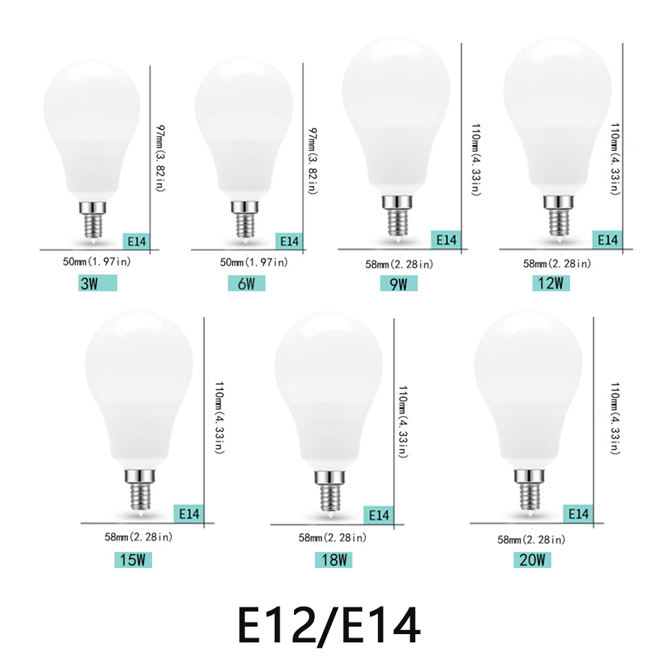 12PCS LED Bulb 110V 3W 6W 9W 12W 15W 18W 20W Indoor LED Lighting Bulbs E27 E26 E14 E12 Led lamp for 