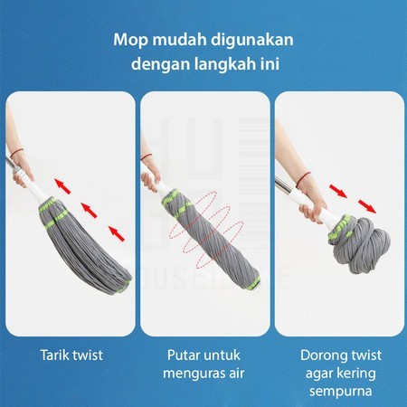 Alat Kain Lap Pel Mop Mikrofiber 360 Lantai Alat Pel Lantai Mop Dapur Pel Lantai Praktis Peras Tarik