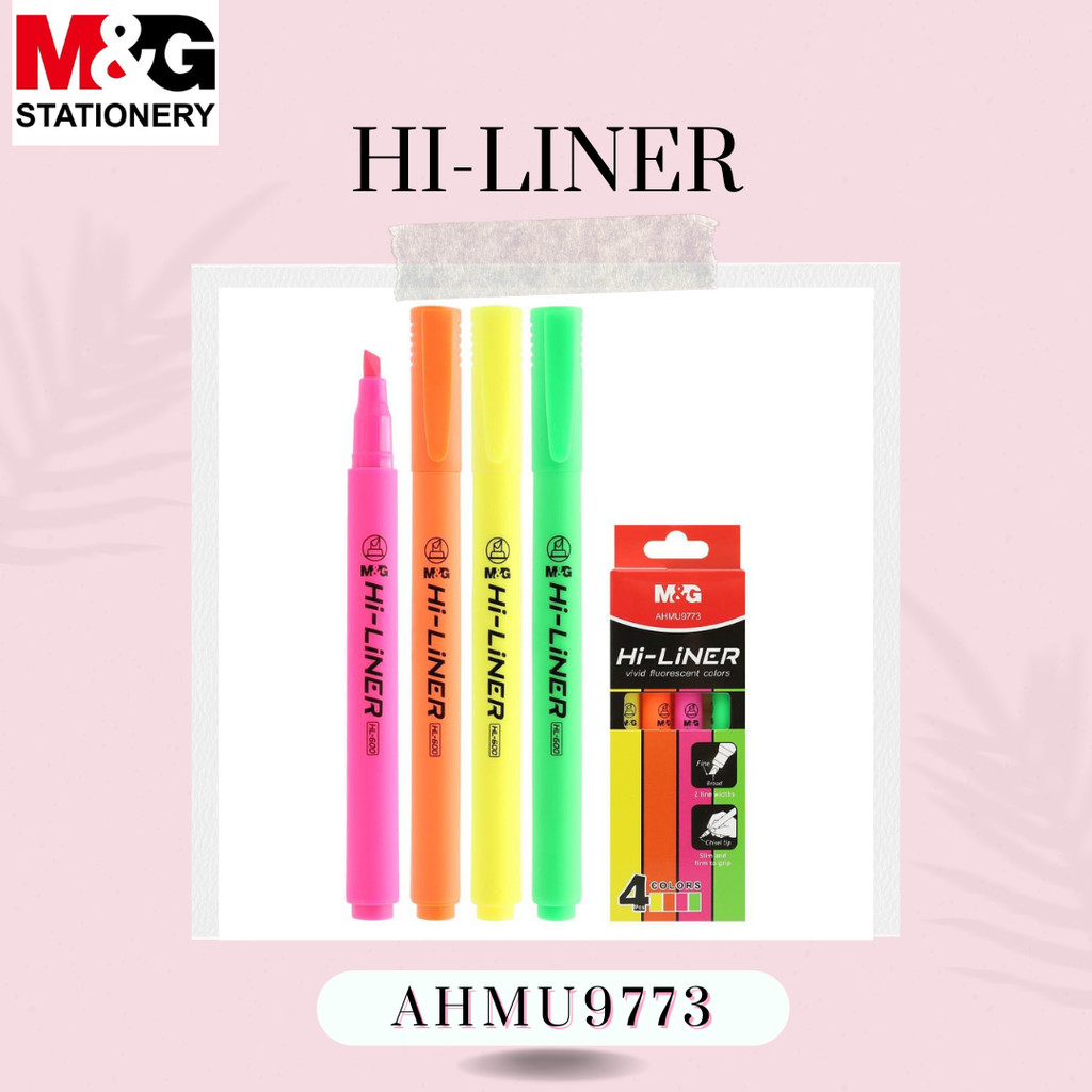 

M&G HI-LINER HIGHLIGHTER PEN VIVID FLUORESCENT COLORS-4PCS