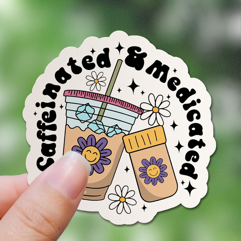 

3pcs Caffeinated & Medicated Vinyl Sticker - ADHD Mental Health Awareness, Positive Inspiring Plastic, Glass, Metal