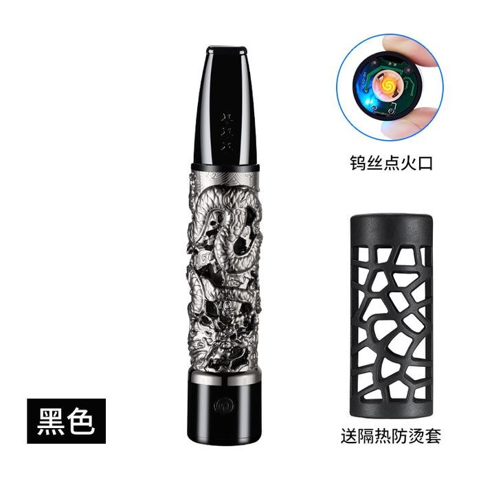 IMPOR PIPA ASBAK PORTABLE MOTIF NAGA BAHAN METAL DENGAN KARET PELINDUN - Hitam