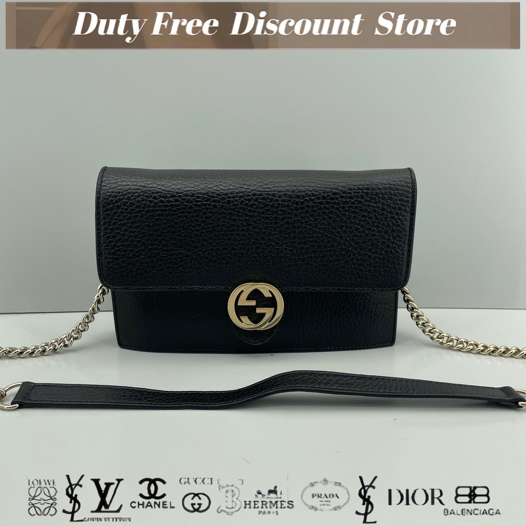 GUCCI Black GG Supreme Chain Bag (Tas Rantai Amplop / Tas Bahu / Tas Crossbody) Garansi Dua Tahun As