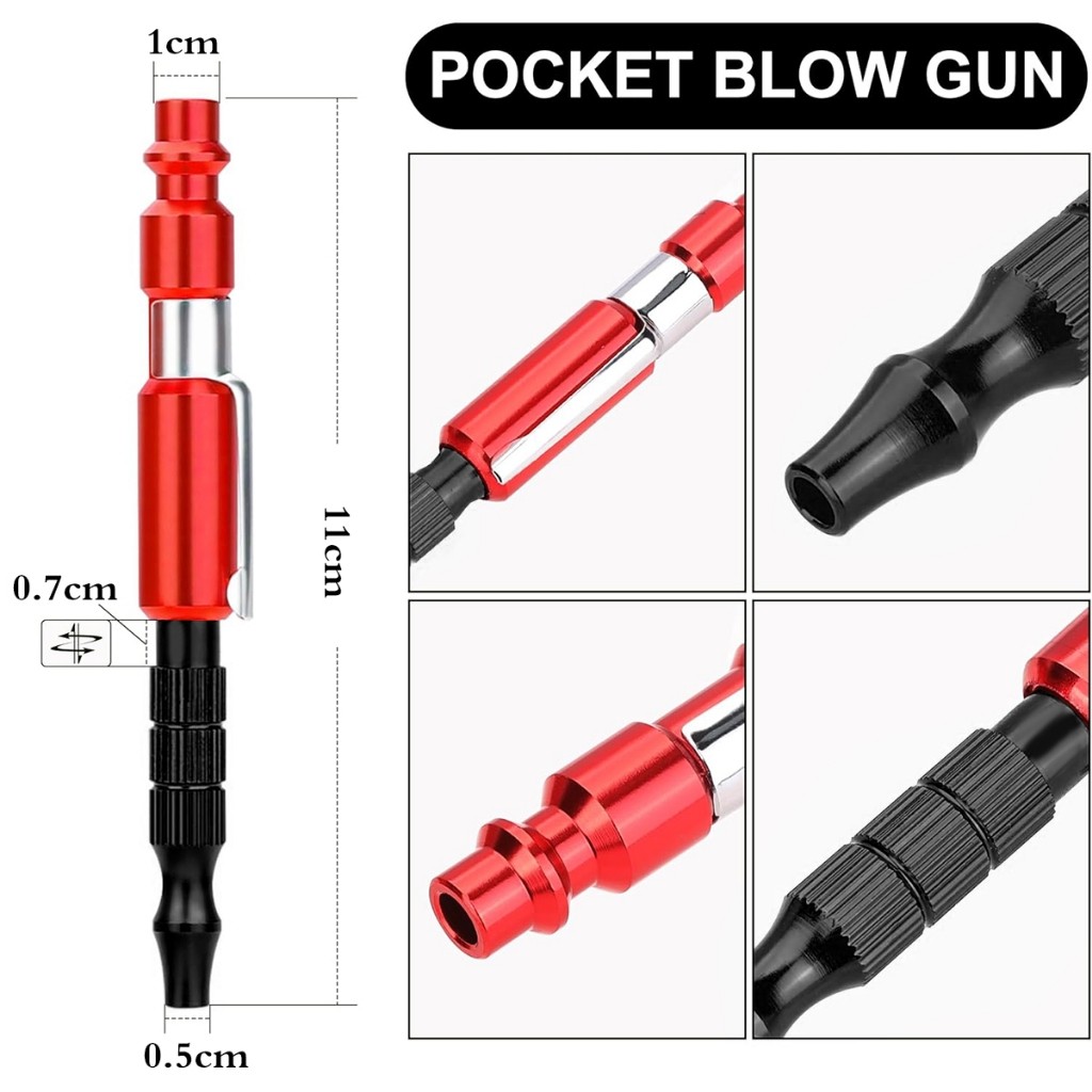 JLD AIR BLOW GUN MINI 150 PSI - Industrial Style "M" 1/4" Quick Plug - High Pressure Adjustable, Por
