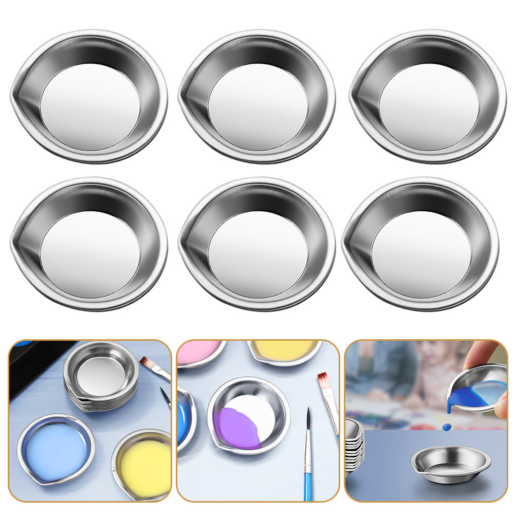 

6 Pcs Stainless Steel Watercolor Palette Reusable Metal Painting Tray Multi Function Color Mixing Plate Durable Supply For