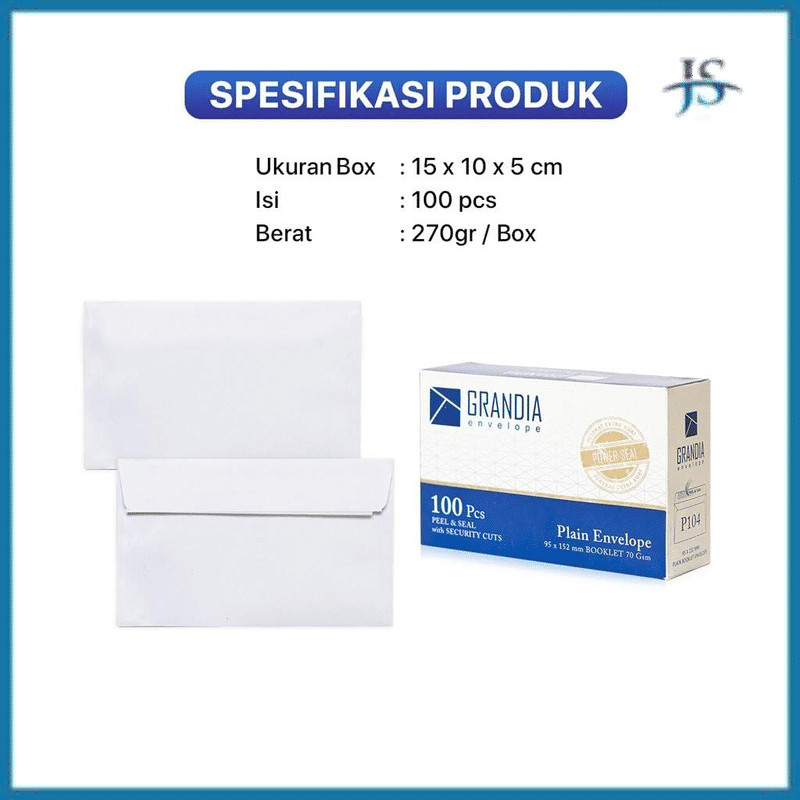 

JS GROSIR KOTAK Isi 100Pcs Amplop Putih P 104 Grandia Amplop Polos Kecil Dengan Lem Perekat