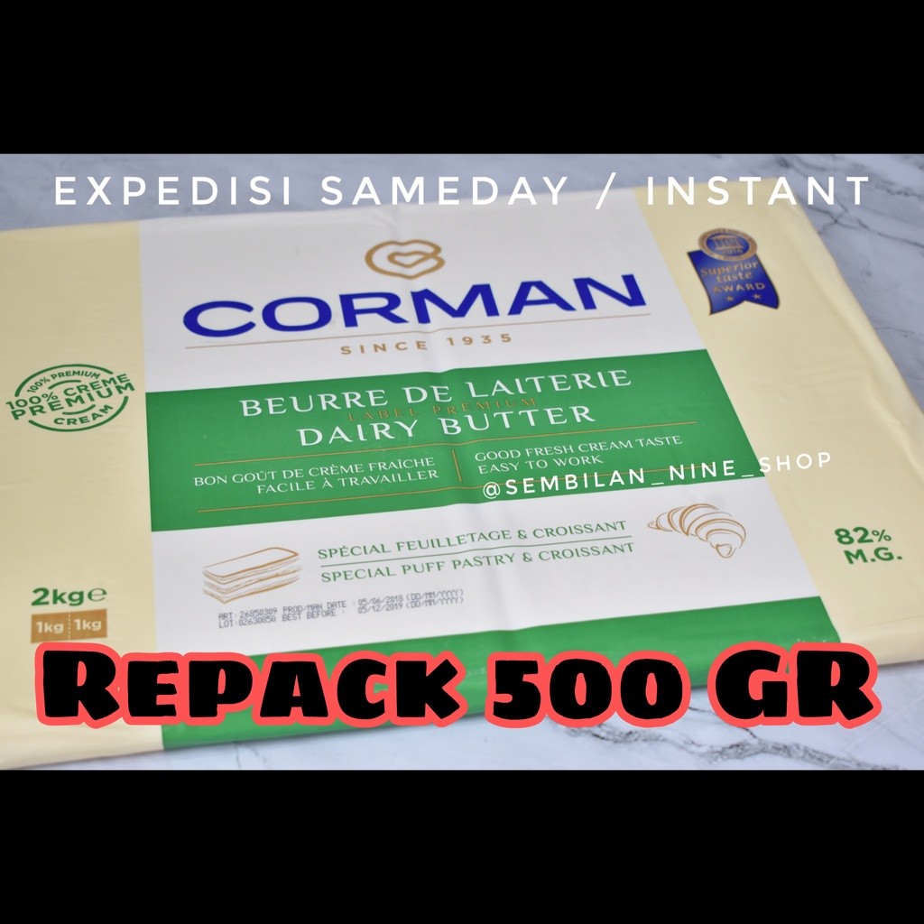 

CORMAN 500 Gram DAIRY BUTTER SHEET Fat 82% Korsvet Mentega Premium Buter Lembaran Lemak Hewani