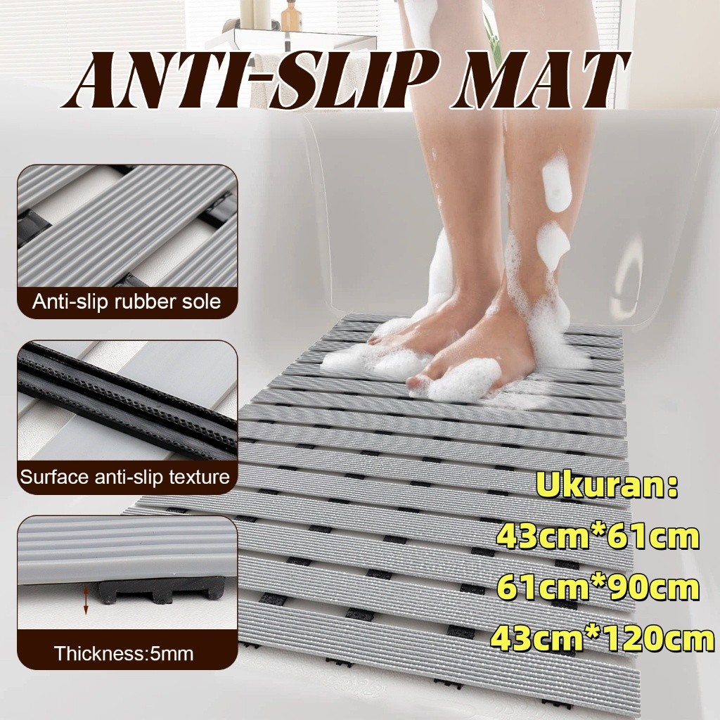 Keset anti slip kamar mandi & dapur dengan drainase cepat untuk lantai shower yang aman dan nyaman/k