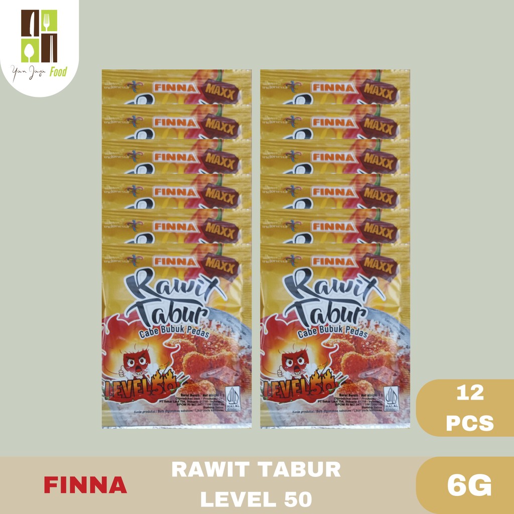 

Finna Rawit Tabur / Cabe Bubuk Pedas Level 50 Sachet 6g 1RENCENG/12PCS