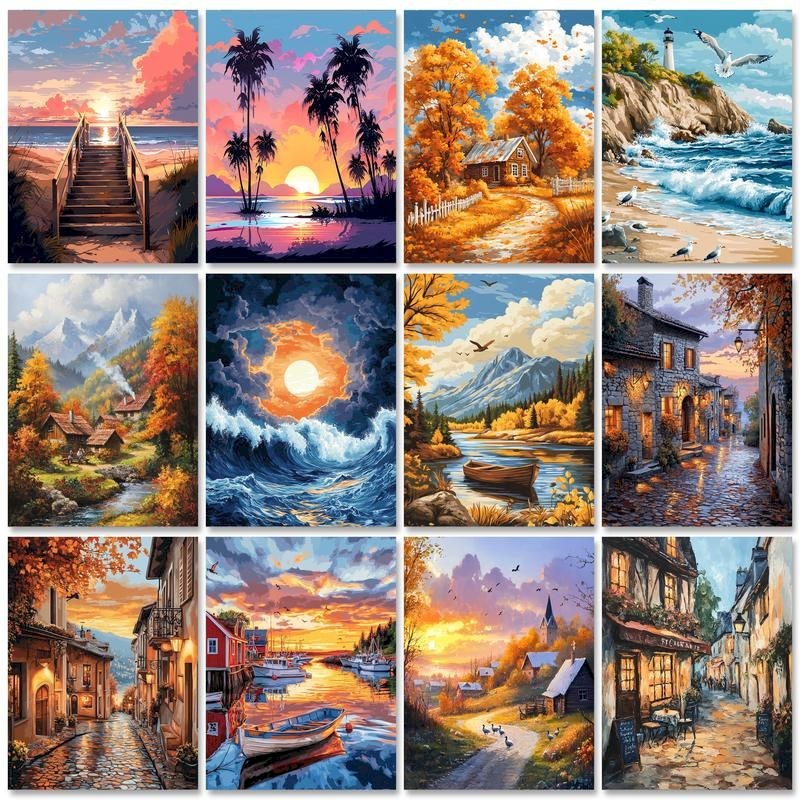 

CHENISTORY Oil Painting by numbers Landscape Handpainted Number painting DIY Drawing by numbers Adults crafts Home decor