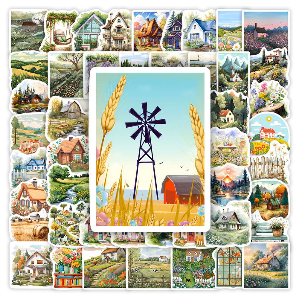 

Watercolor Country Farm Stickers Decorative Decal DIY Gift Toys for Scrapbook Junk Journals Laptop Luggage Bottles Waterproof