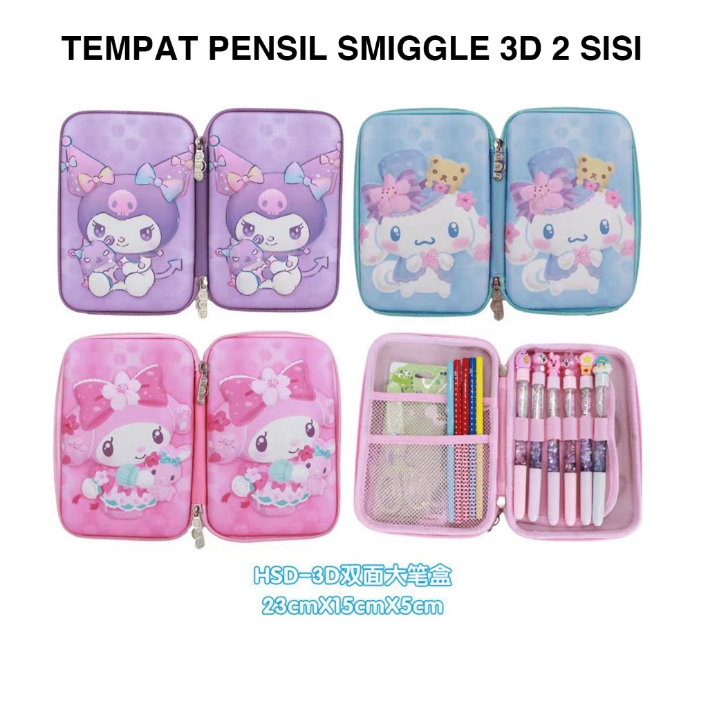 

HSD Tempat Pensil Anak Kuromi Cinnamoroll My Melody 3D 2 Sisi Pencil Case Besar