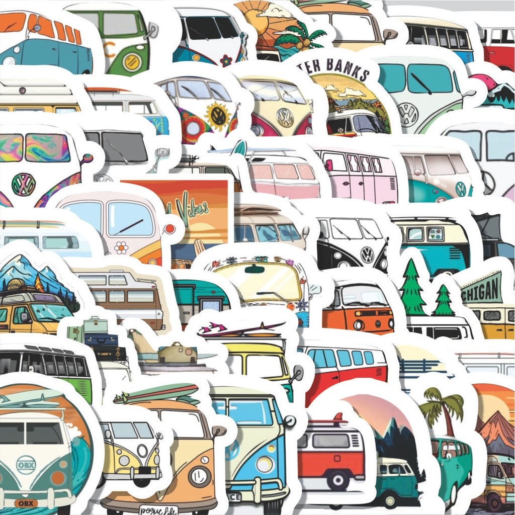 

Stiker Cutting Pack Stiker Camper Van [Mobil Van Berkemah] Isi 100Pcs Series Aesthetic Lucu Keren Untuk Koper Bahan Vynil