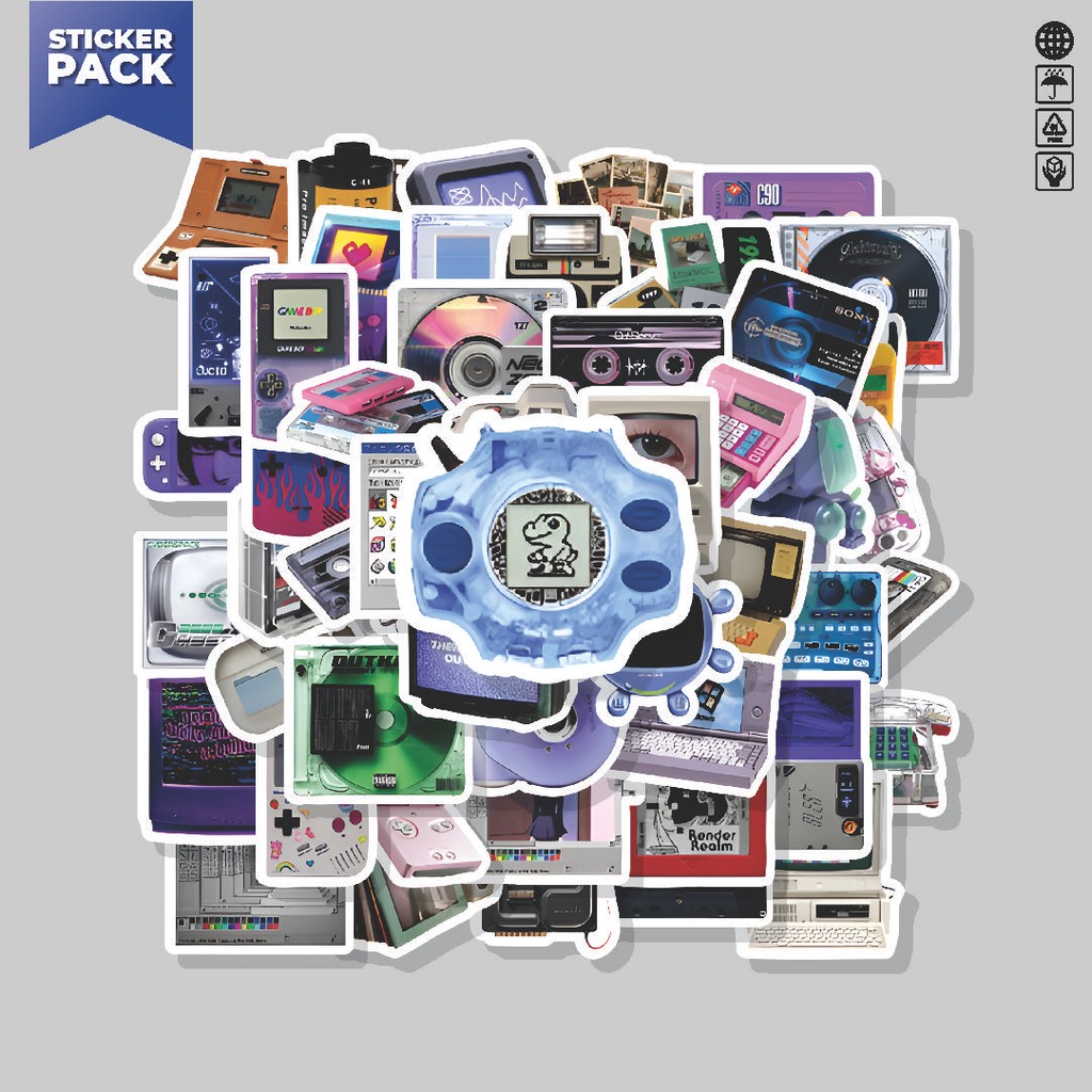 

[100PCS]Stiker Pack Stiker Retro Card Disk Video Aesthetic Vinyl Anti Air Dekorasi Sticker Laptop Buku Journal Koper Helm Casing HP Gitar Helm Skateboard
