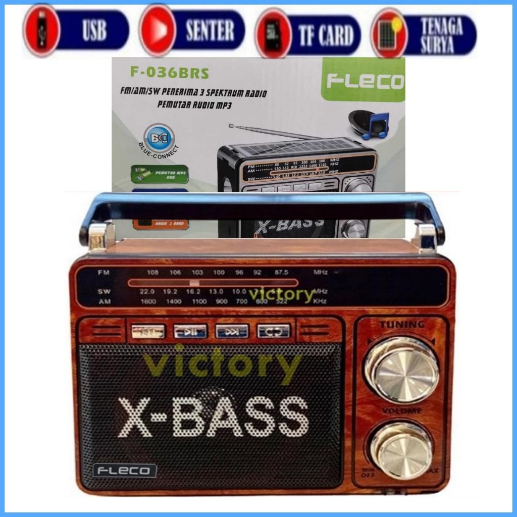 Radio Klasik Radio X-Bass Fleco FM Radio Bluetooth Super Bass Tenaga Surya