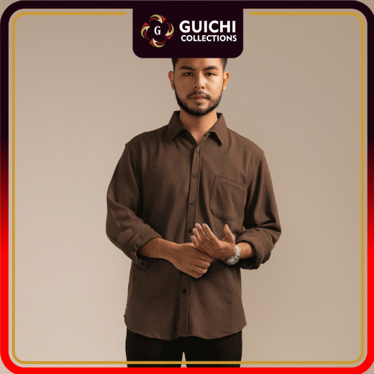 Sale Broodis Kemeja Pique GENTLY Coffee / Walnut Lengan Panjang