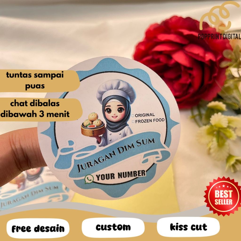 

PpD 9-15 Sticker Label Makanan Dimsum Stiker Free Desain Bulat Chromo Dim Sum Custom Uk.Besar